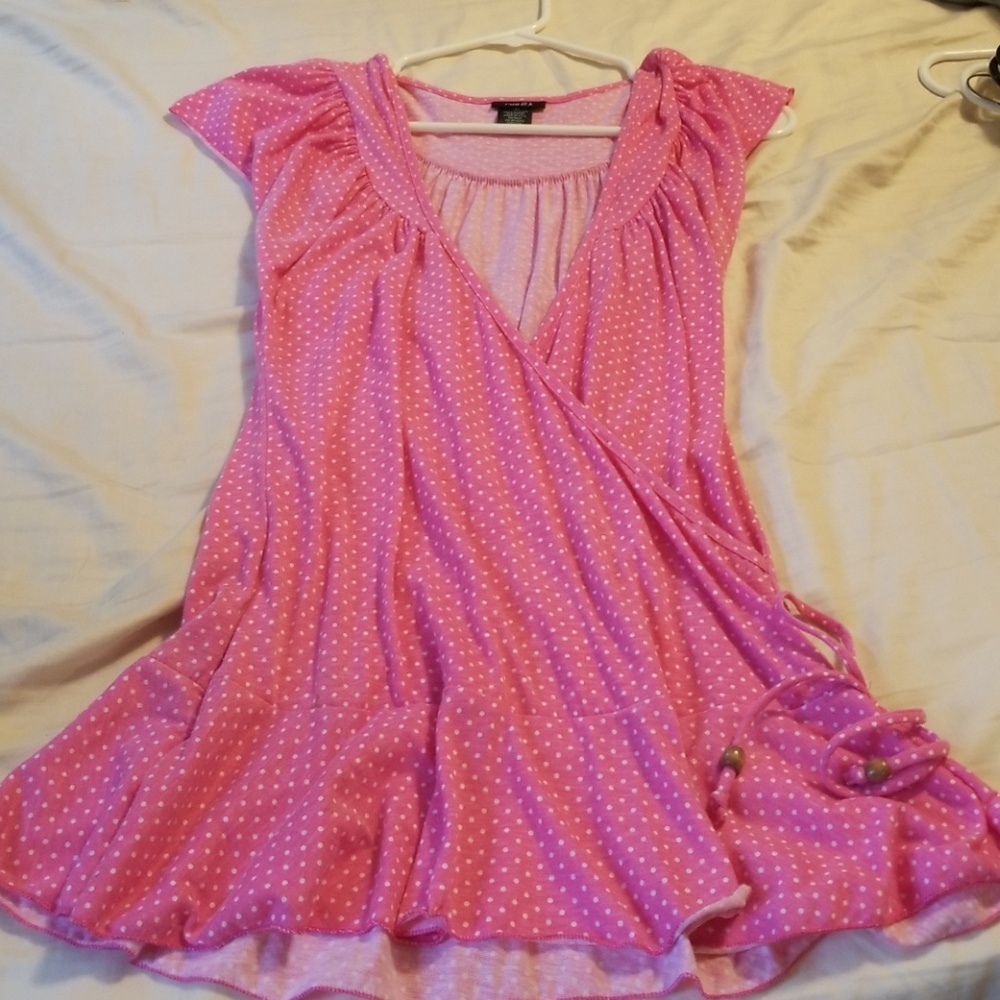 Pink ruffle crossover top